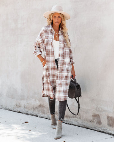 Tanja Plaid Button-Down-Hemdjacke mit Taschen - Kupfer 