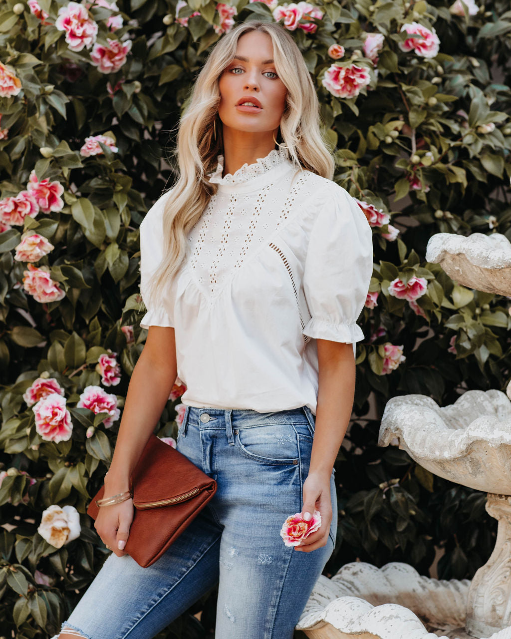 Tarragon Cotton Eyelet Top - White