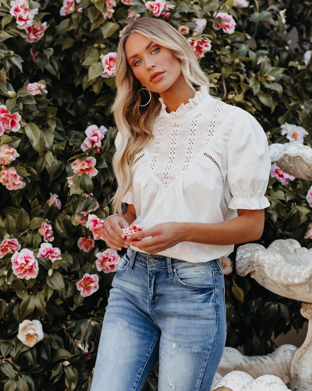 Tarragon Cotton Eyelet Top - White