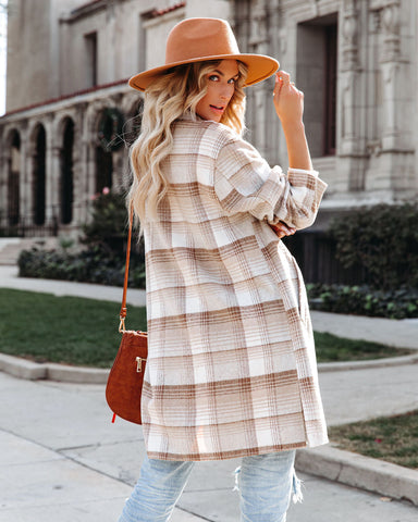 Tarrytown Pocketed Plaid Coat - Taupe