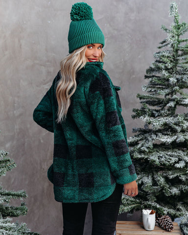 Tauren Fuzzy Checkered Shacket - Green