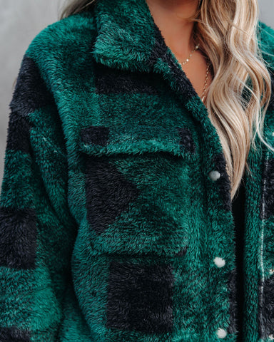 Tauren Fuzzy Checkered Shacket - Green