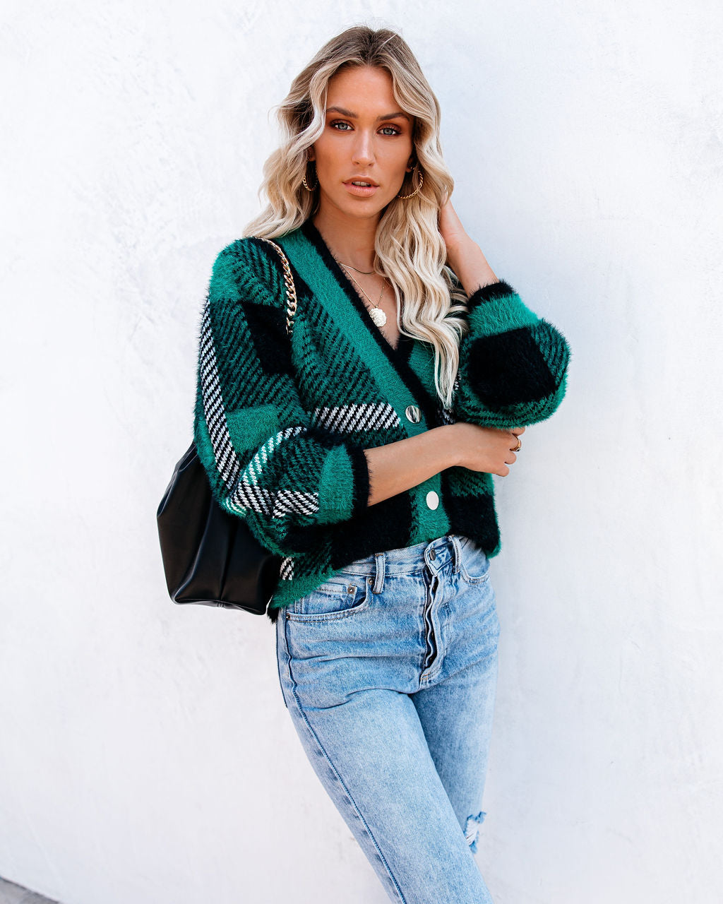 Taylor Plaid Fuzzy Knit Cardigan