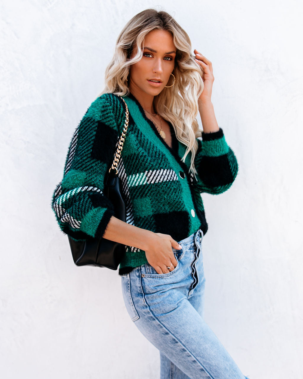 Taylor Plaid Fuzzy Knit Cardigan