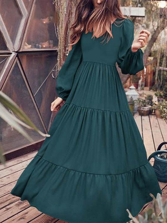 Temperament V-Neck Long Sleeve Flowy Dress – Orro Shop