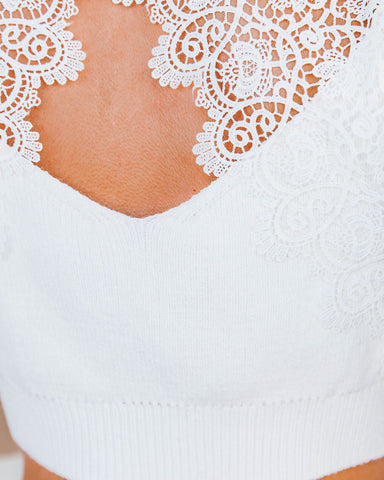 Terrace Contrast Lace Knit Crop Top