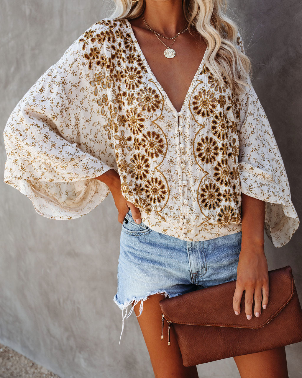 The Hills Are Alive Eyelet Kimono Top - Mustard