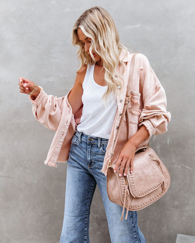 Veste en jean effet vieilli Thinking Out Loud en coton - Rose 