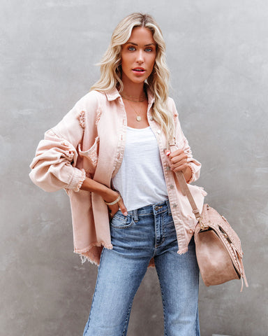 Thinking Out Loud – Jeansjacke aus Baumwolle im Used-Look – Rosé 