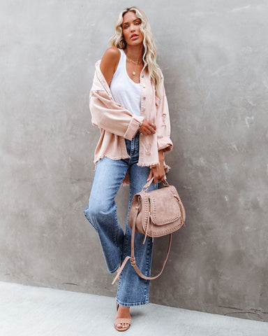 Thinking Out Loud Cotton Distressed Denim Jacket - Rose