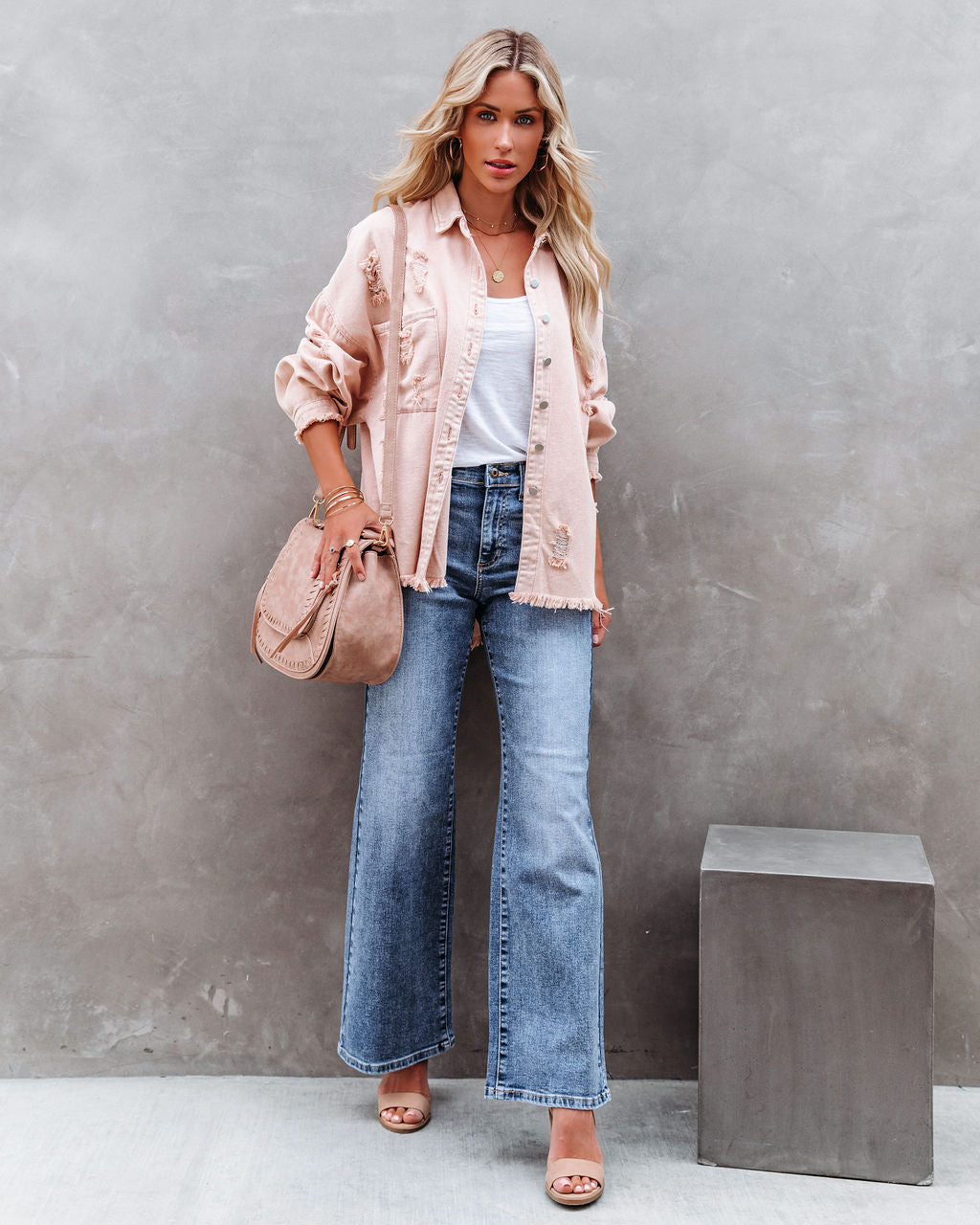 Thinking Out Loud Cotton Distressed Denim Jacket - Rose