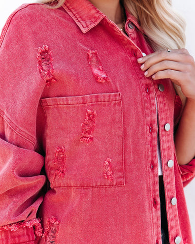 Thinking Out Loud – Distressed-Jeansjacke aus Baumwolle – Rot 