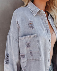 Thinking Out Loud Cotton Distressed Denim Jacket - Violet