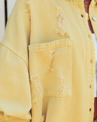 Thinking Out Loud Cotton Distressed Denim Jacket - Yellow