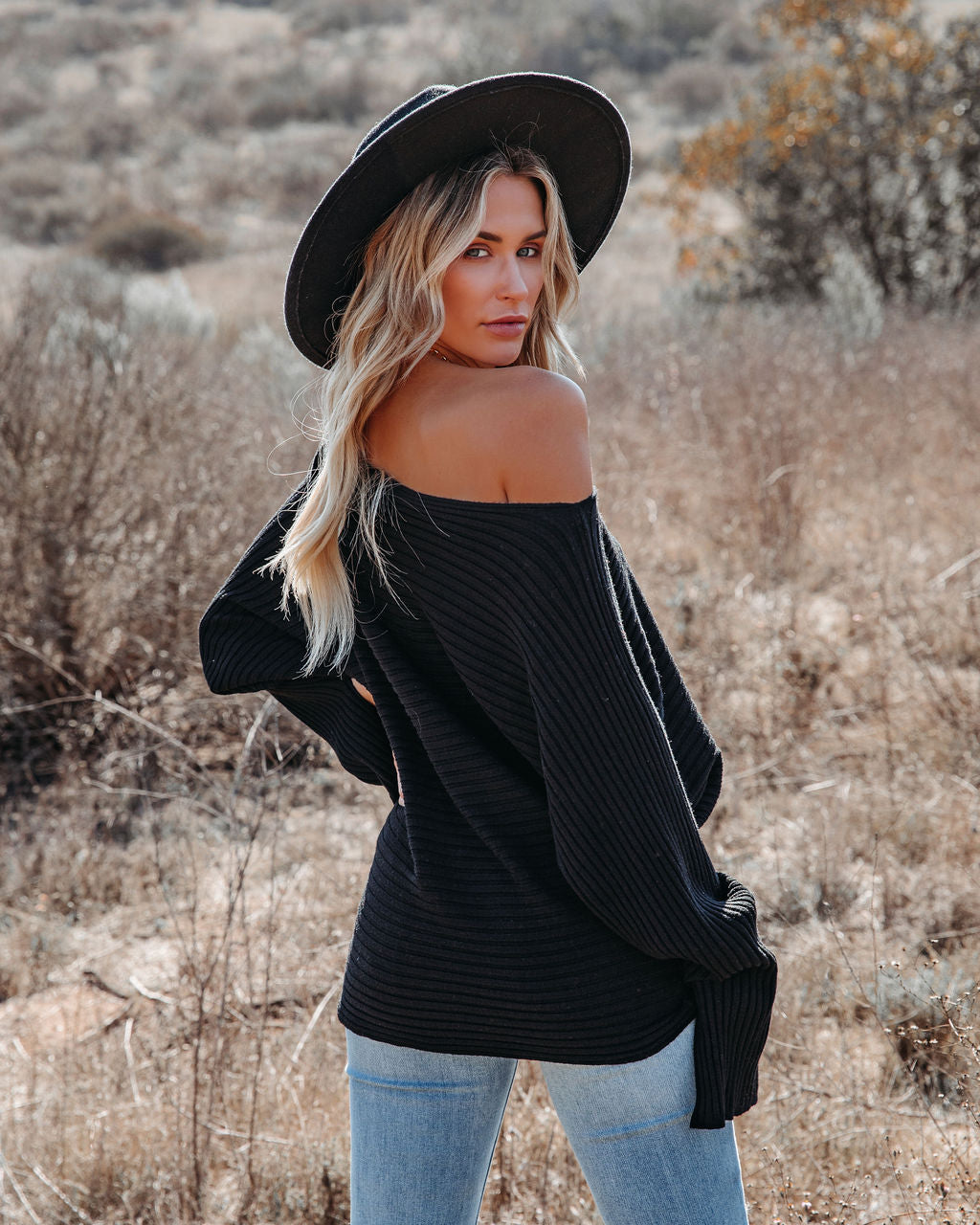 This Time Around Ribbed Dolman Sweater - Black