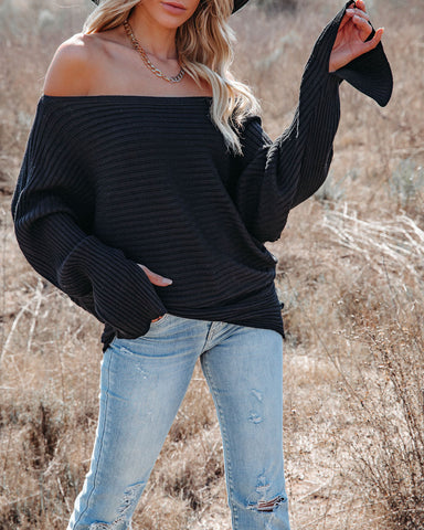 This Time Around Ribbed Dolman Sweater - Black