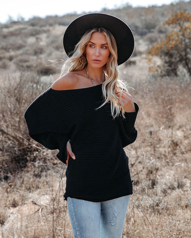 This Time Around Ribbed Dolman Sweater - Black