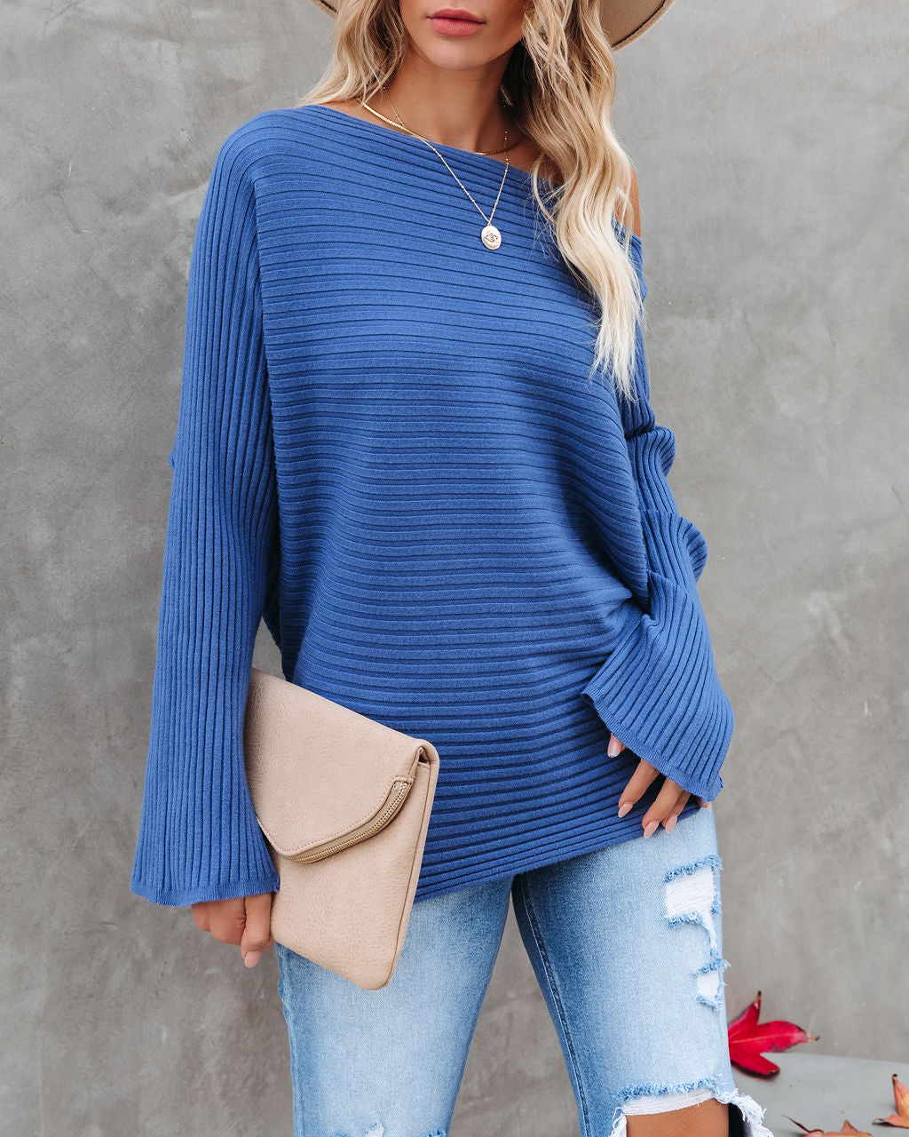 This Time Around Ribbed Dolman Sweater - Cobalt Blue