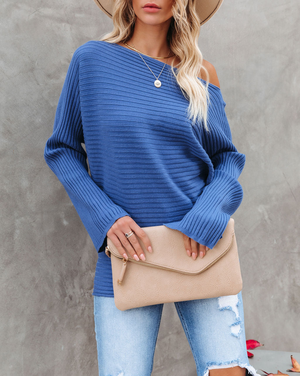 This Time Around Ribbed Dolman Sweater - Cobalt Blue