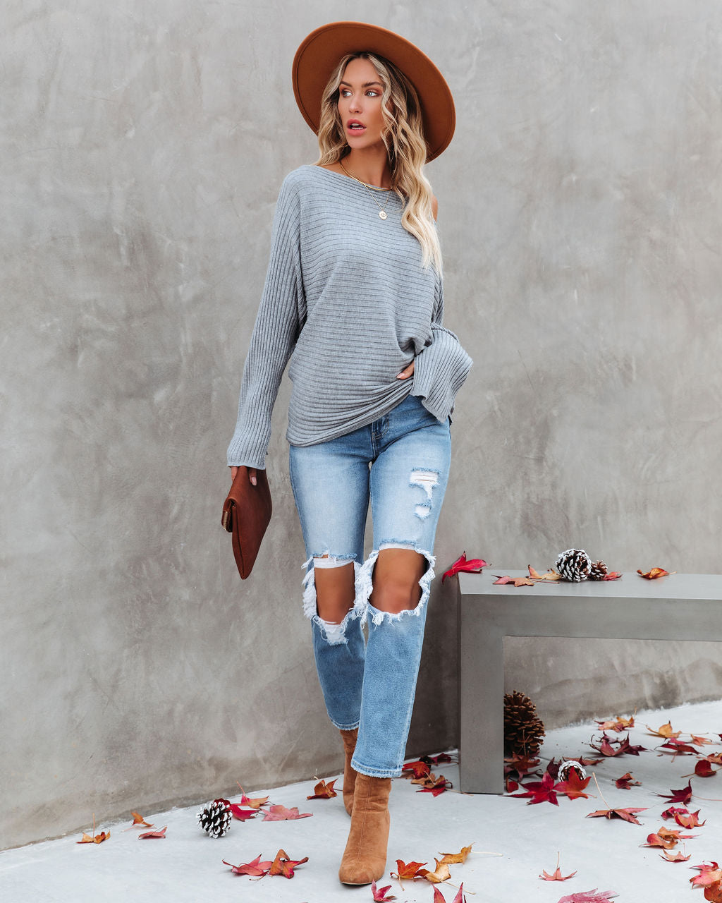 This Time Around Ribbed Dolman Sweater - Heather Grey