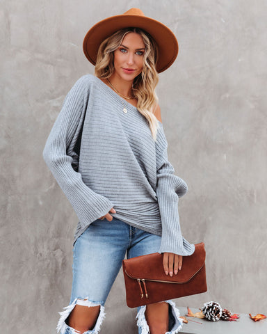 This Time Around Gerippter Dolman-Pullover - Heather Grey 