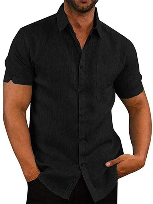 Solid Color Short Sleeve Button Men's Linen Shirt