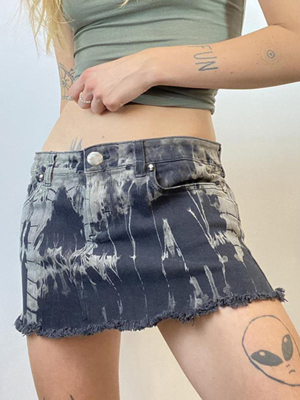 Tie-Dye Gradient Contrast Asymmetric Raw-Edge Skirt