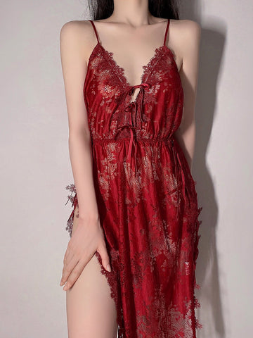 Temptation Backless Slit Embroidered Sling Nightdress