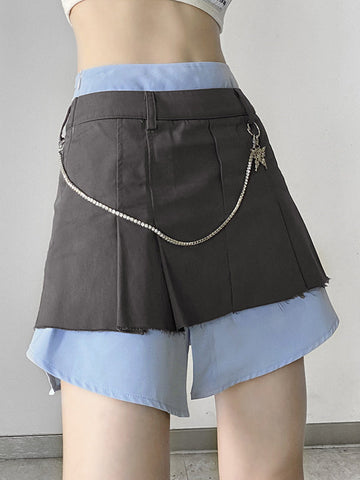 Simple Stitching Pleated A-line Skirt