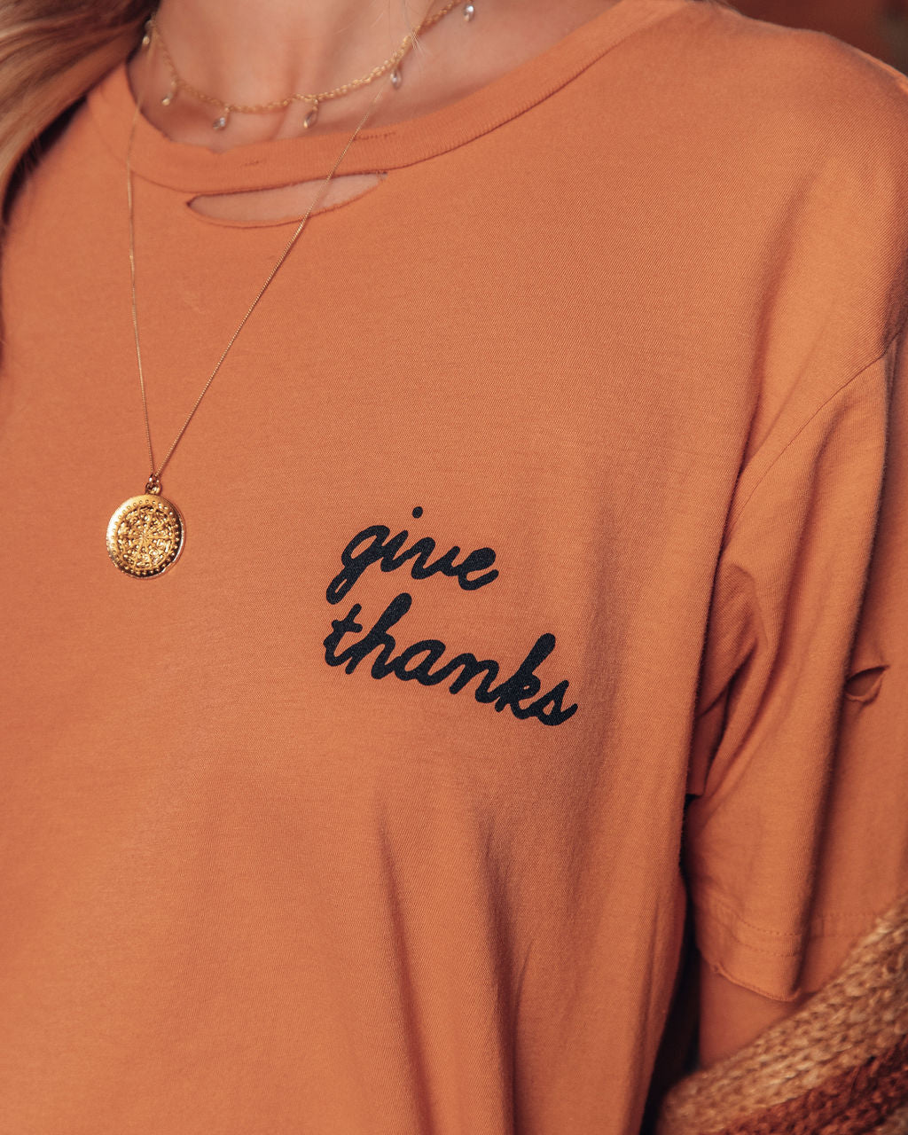 To Give Thanks Distressed Cotton Tee