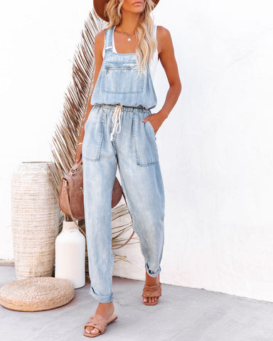 Tommy Tencel Pocketed Drawstring Overalls