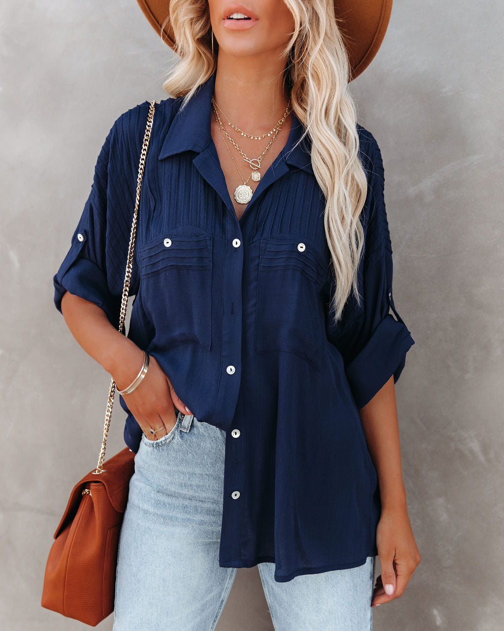 Too Good For You Button Down Top - Navy