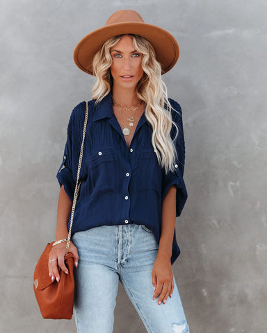 Too Good For You Button Down Top - Navy