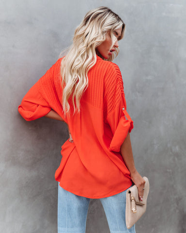 Too Good For You Button Down Top - Red Orange