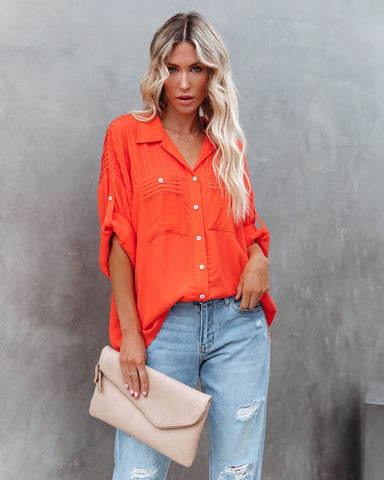 Too Good For You Button Down Top - Red Orange