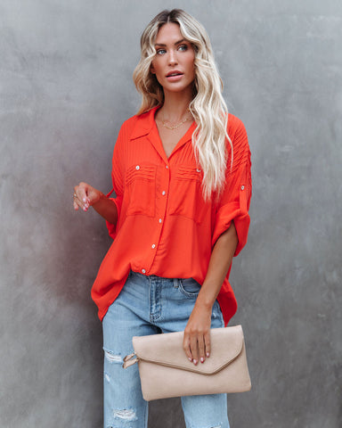 Too Good For You Button Down Top - Red Orange