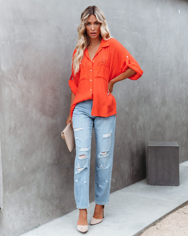 Too Good For You Button Down Top - Red Orange