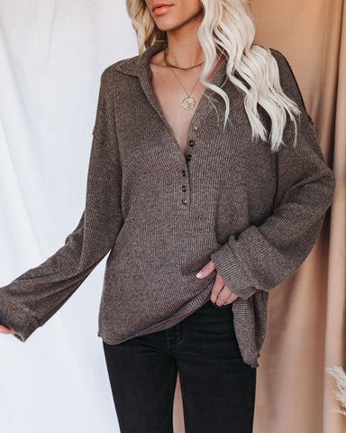 Trent Collared Button Down Knit Top - Olive Mocha