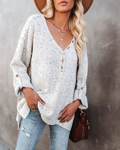 Trev Speckled Knit Henley Sweater - Oatmeal