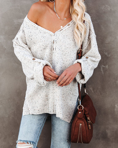 Trev Speckled Knit Henley Sweater - Oatmeal