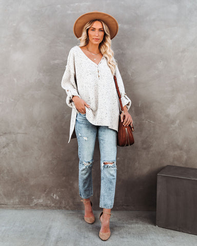 Trev Speckled Knit Henley Sweater - Oatmeal