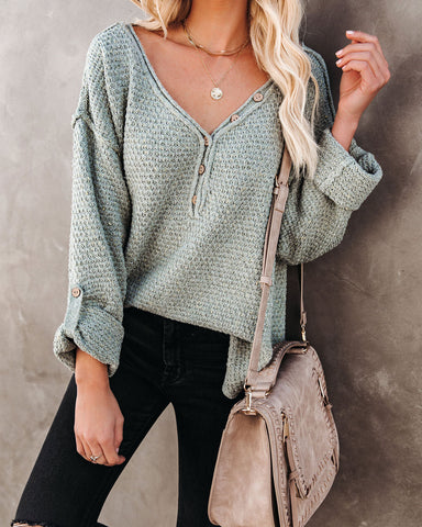 Trev Speckled Knit Henley Sweater - Olive