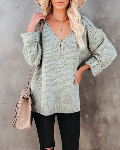 Trev Speckled Knit Henley Sweater - Olive