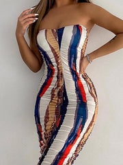 Tube Top Slim Multicolor Printed Tight Dress
