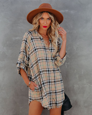 Tucker Cotton Blend Pocketed Plaid Button Down Tunic