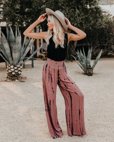 Pantalon Uma à smocks tie-dye - Gris mauve 