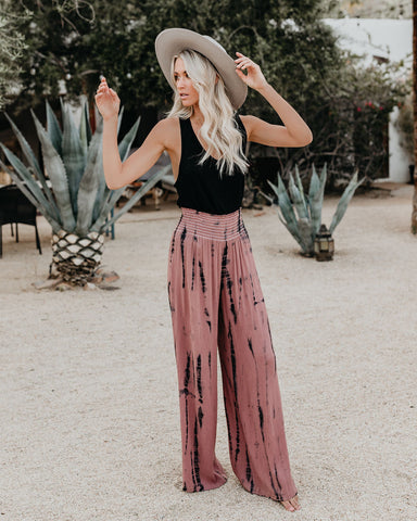 Pantalon Uma à smocks tie-dye - Gris mauve 