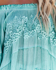 Up In The Clouds Off The Shoulder Crochet Tunic - Dusty Teal