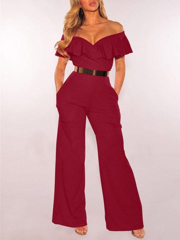 V-neck Ruffled High-waist Jumpsuit