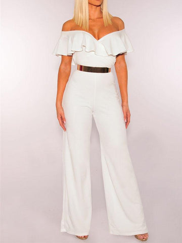 V-neck Ruffled High-waist Jumpsuit